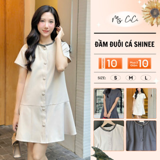 Đầm suông đuôi cá Shinee Dress by Ms Cici thiết kế cổ đính nổi, cúc  bọc tỉ mỉ, vải kiện Xước Hàn cao cấp VD2401