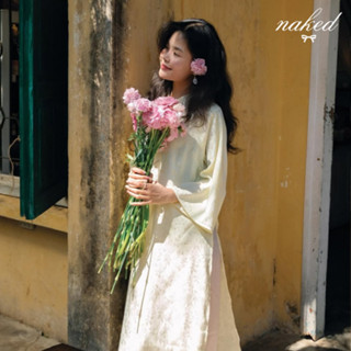 Áo dài cách tân dáng suông nữ NAKEDbyV áo dài 2 tà gấm mềm tay lỡ cách điệu dây cột VÀNH KHUYÊN