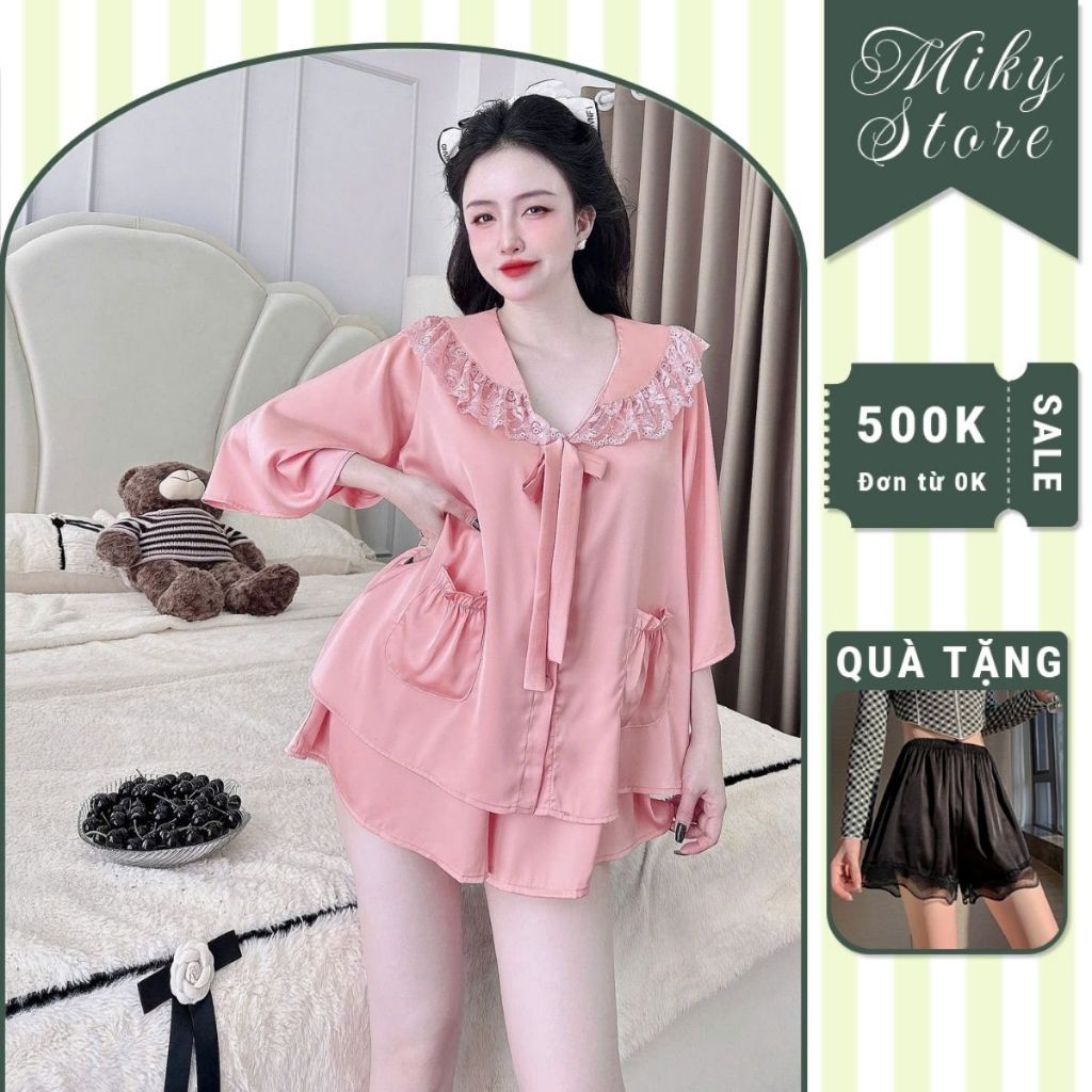 Đồ Ngủ Pijama Bigsize MIKY, Đồ Ngủ Bigsize lụa Latin cao cấp mềm mại xinh xắn df< 75KG 2 túi tien
