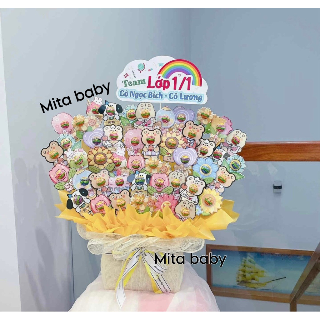 Lẵng Hoa Kẹo Mút - Giỏ hoa kẹo mút siêu xinh làm quà tặng sinh nhật, trung thu, 20/10, 14/2, 1/6