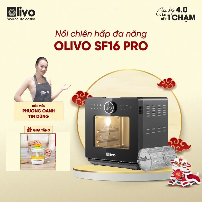 Nồi Chiên Hấp Đa Năng OLIVO SF16 PRO 2025 - 70 Chế Độ Cài Sẵn, Toàn Bộ Khoang Nồi Và Phụ Kiện Bằng I