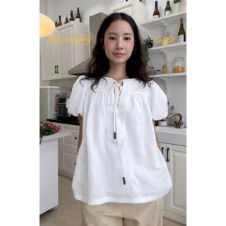 MODEN- Áo baby doll nữ, áo kiểu cổ V đan dây - MIMO