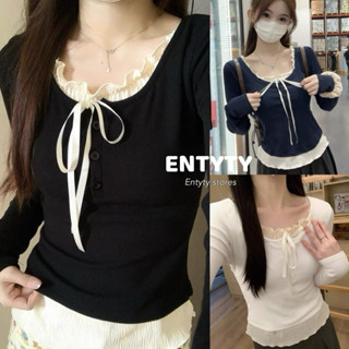  Áo thun nữ tay dài cổ bèo dây nơ basic Áo kiểu nữ dài tay cổ kem thu đông - TDDM 