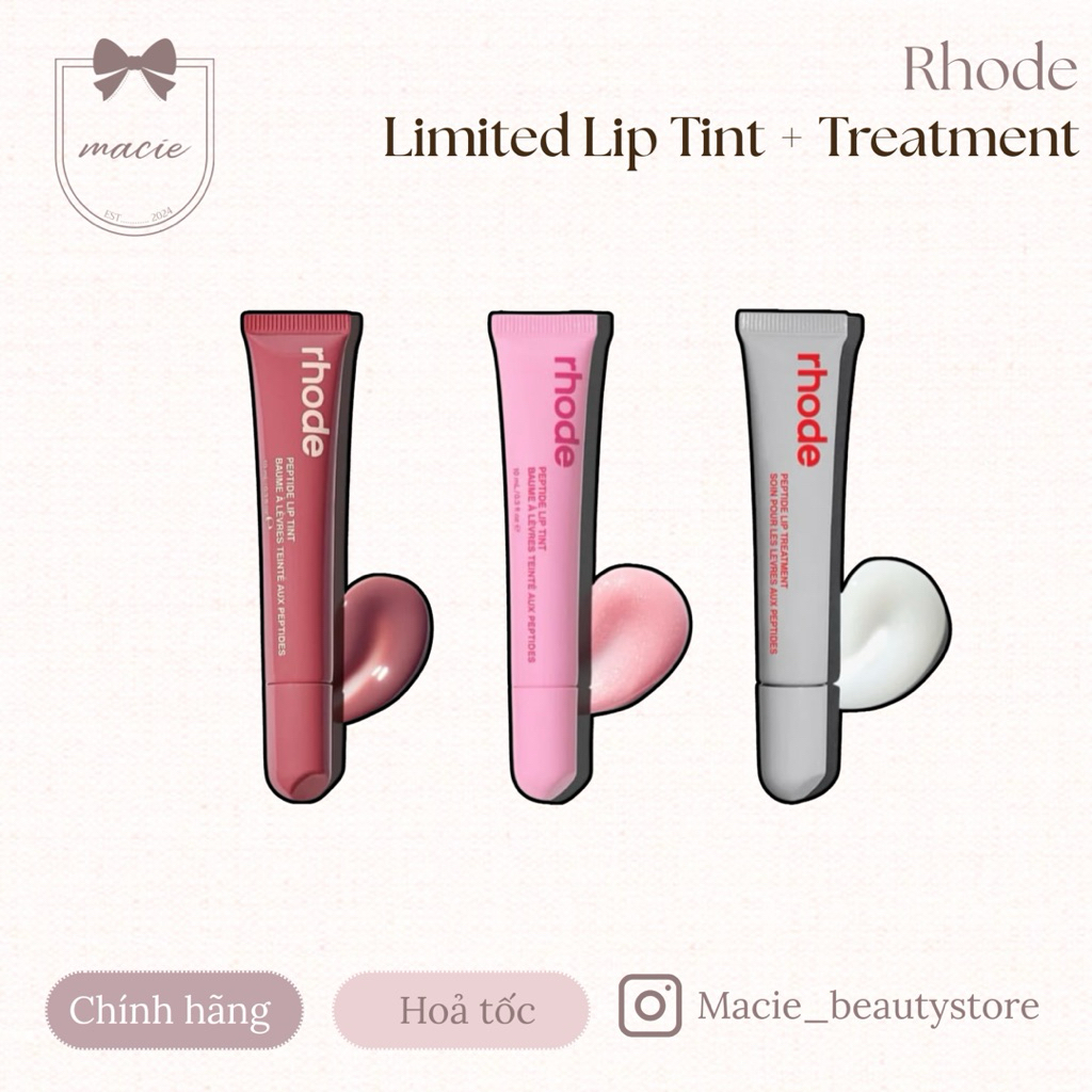 ( Có sẵn + Hoả tốc) Son dưỡng Rhode Lip Tint, Treatment màu Salty Tan, Jelly Bean, Strawberry Glaze 