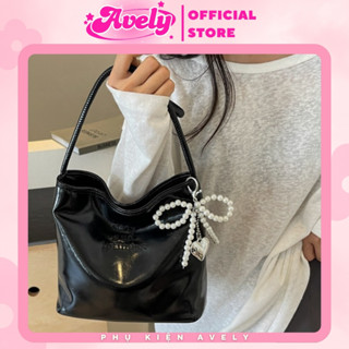  Túi xách nữ đeo vai kèm charm nơ xinh xắn Túi xách da kèm charm đơn giản dễ phối đồ - AVELY Store 