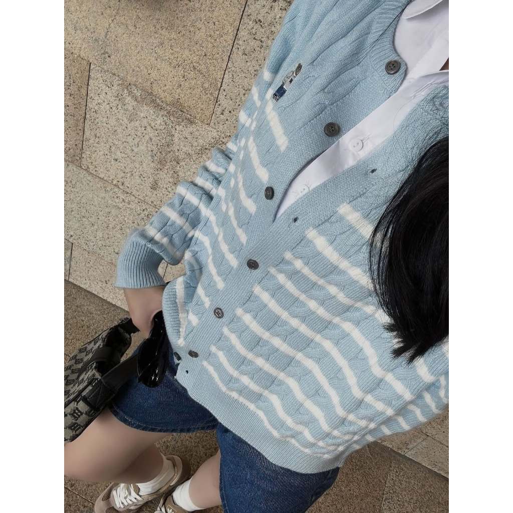 Áo Len Nữ Cardigan Thêu Hình Gấu Sọc Ngang Dài Tay Form Rộng  Hàn Quốc Siêu Hot 2025 TH13 | BigBuy360 - bigbuy360.vn