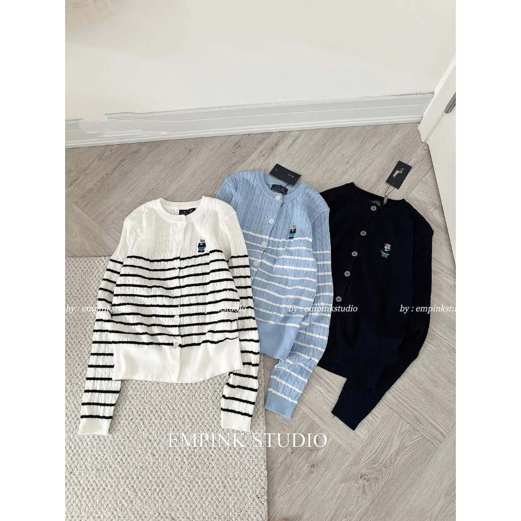 Áo Len Nữ Cardigan Thêu Hình Gấu Sọc Ngang Dài Tay Form Rộng  Hàn Quốc Siêu Hot 2025 TH13 | BigBuy360 - bigbuy360.vn