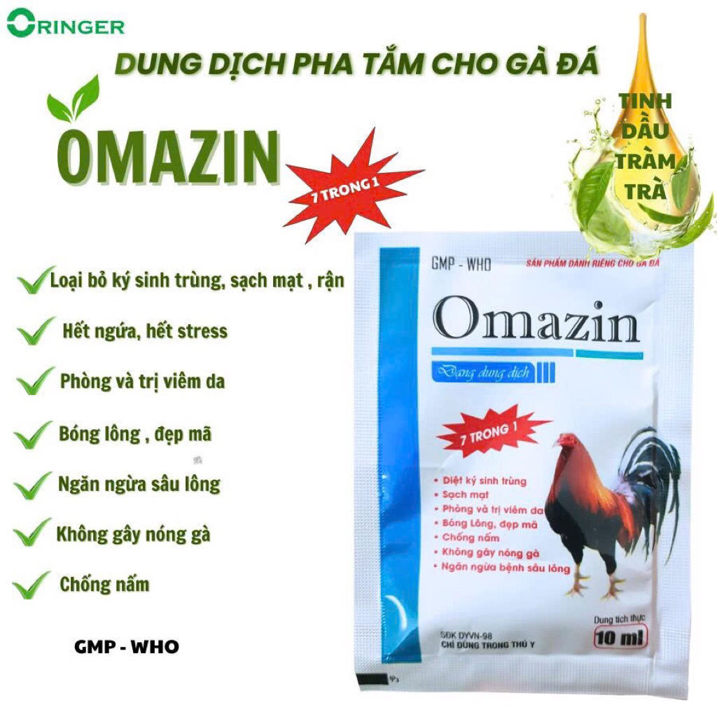 Tắm mạt gà Omazin, diệt mạt và ký sinh trùng ngoài da, làm sạch lông, ngừa viêm da, không nóng gà