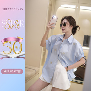 Áo sơ mi đính đá cánh dơi bo chun THUYVANTRAN