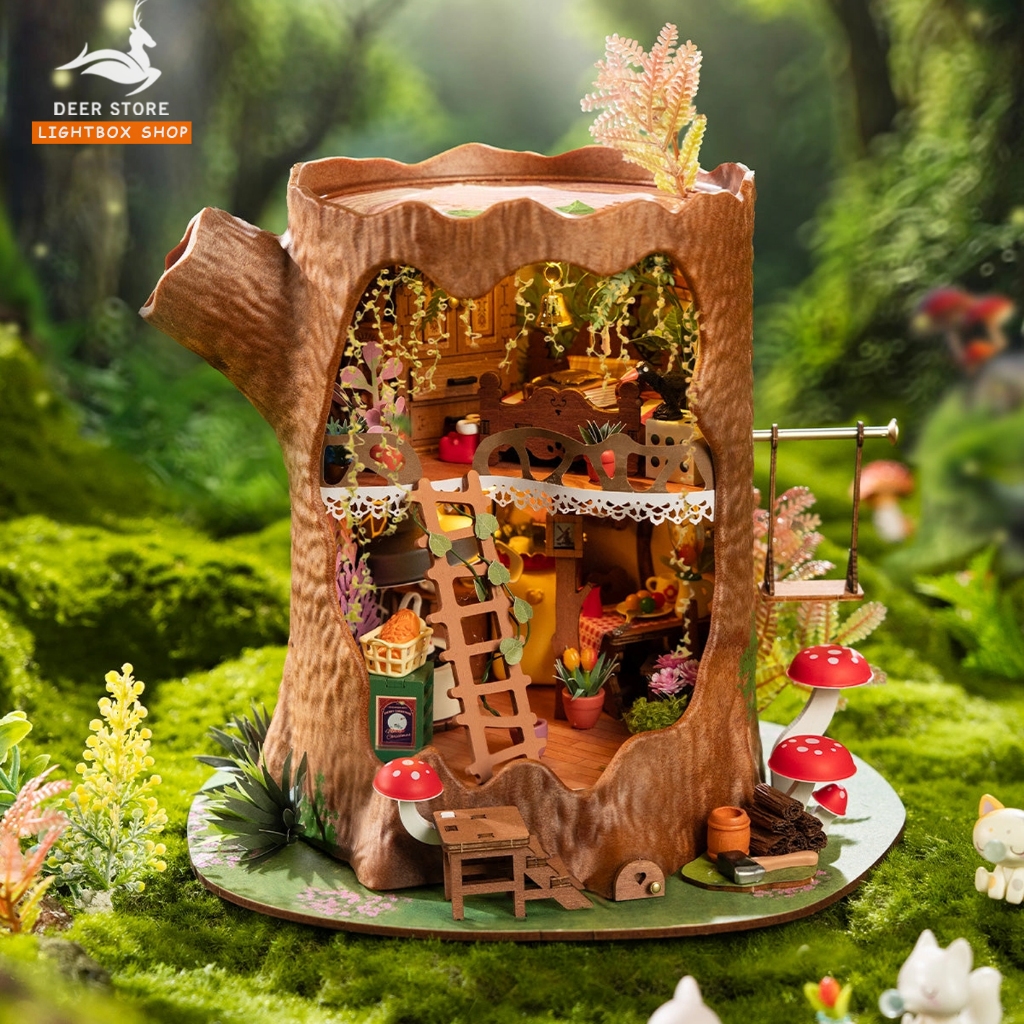 Rolife DIY Miniature House – Nhà Robotime Cổ Tích Trong Thân Cây DG179  | Mô Hình Búp Bê Có Đèn LED