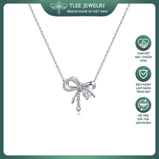  Dây chuyền bạc nữ TLEE vòng cổ hình nơ thắt đính đá giọt nước treo hạt đá nhẩy TLEE JEWELRY D0443 