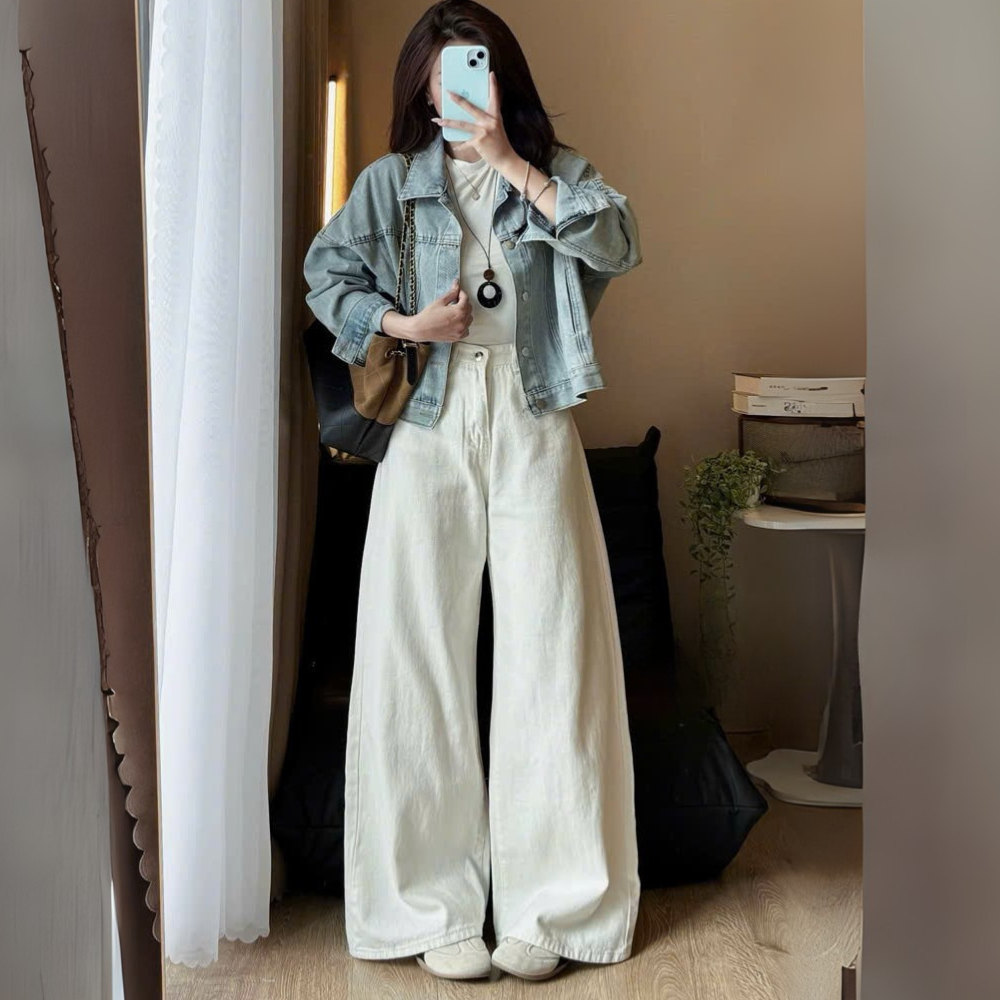 Quần Jean Trắng Ống Suông Rộng 31-33cm MIAA Cạp Cao Tôn Dáng , Quần Bò Trắng Ống Rộng Đủ Size Cực Tôn Dáng | BigBuy360 - bigbuy360.vn