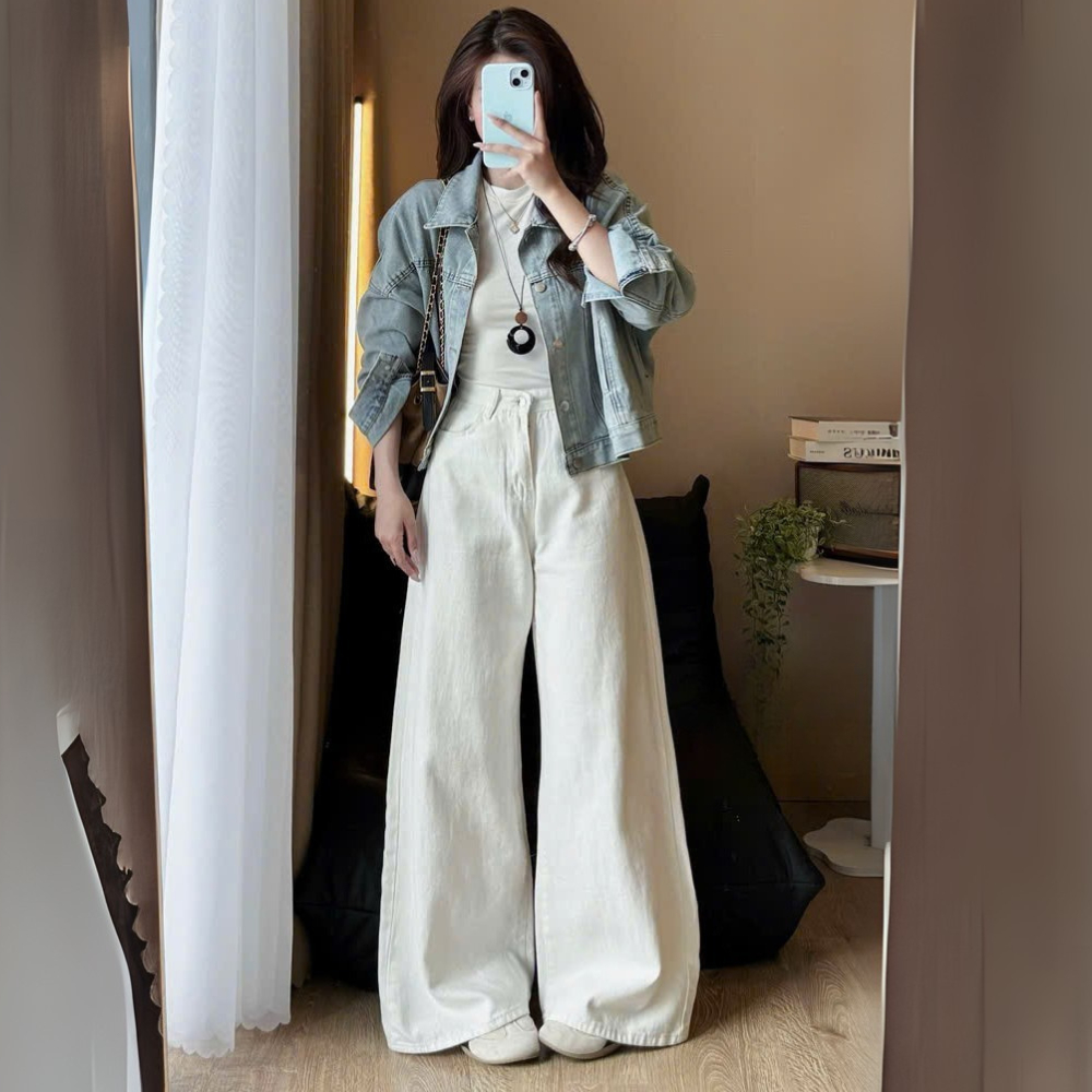 Quần Jean Trắng Ống Suông Rộng 31-33cm MIAA Cạp Cao Tôn Dáng , Quần Bò Trắng Ống Rộng Đủ Size Cực Tôn Dáng | BigBuy360 - bigbuy360.vn