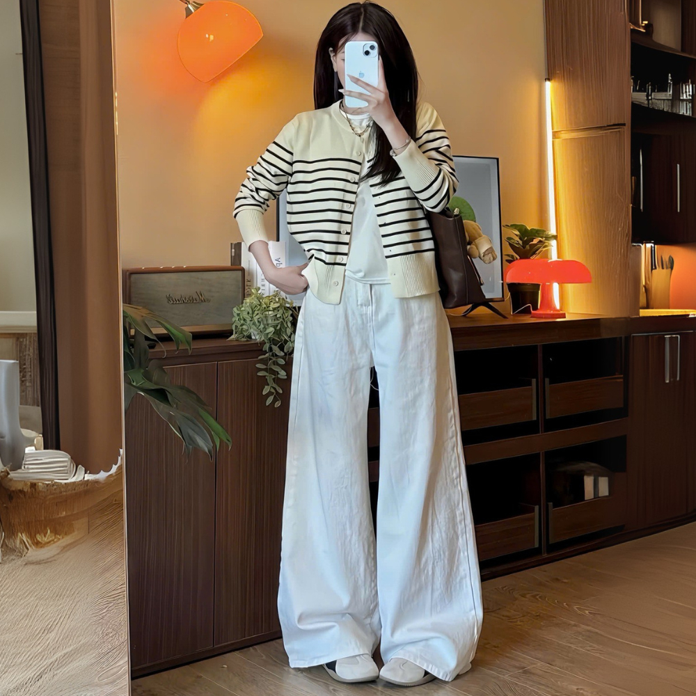 Quần Jean Trắng Ống Suông Rộng 31-33cm MIAA Cạp Cao Tôn Dáng , Quần Bò Trắng Ống Rộng Đủ Size Cực Tôn Dáng | BigBuy360 - bigbuy360.vn