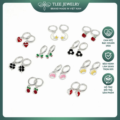 Khuyên tai bạcTLEE khuyên trẻ con dáng tròn chốt bấm treo tua nhiều hình xinh xắn, đáng yêu TLEE JEWELRY B0638