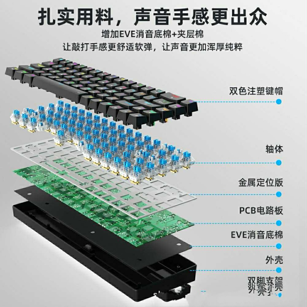 Bàn phím cơ không dây XJ1 Weiyu WY68K  | 3 mode |  Led RGB | Hotswap 5pin | Stab đã được căn chỉnh sẵn dùng ngay | BigBuy360 - bigbuy360.vn