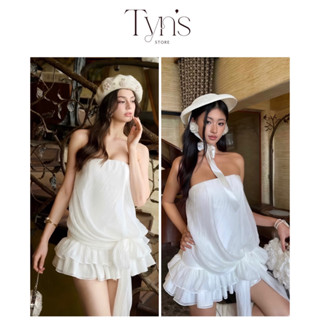 Váy trắng cúp ngực bí phối nơ eo