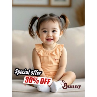 Bộ hè bé gái Bunny cổ bèo chất thun lạnh mềm mát thoáng khí size 4-15kg