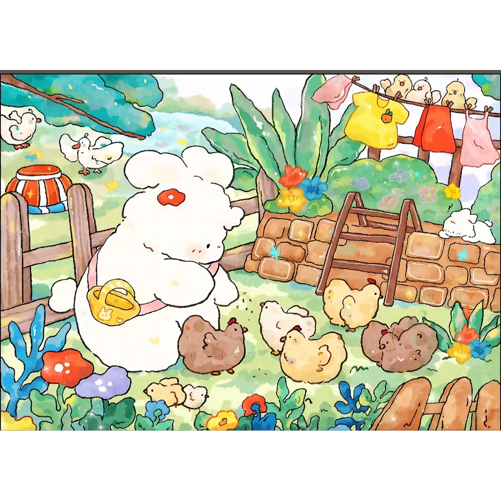 Tranh thêu chữ thập hoạt hình Nông trại của thỏ vải kim tuyến 9ct kt 80x60