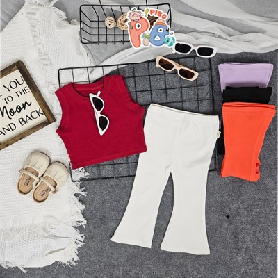 Bộ Áo Croptop Sát Nách Và Quần Loe Dài Cho Bé Gái, Chất Zip Mềm Mát- SIMEEFA-PiBo-BCRSNLD