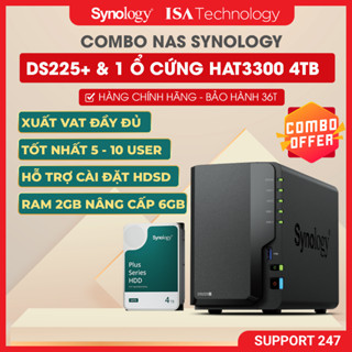  NAS Synology DS225+ kèm 1 ổ cứng HAT 3300 4T Thiết bị lưu trữ mạng 2 bay ổ cứng mới nhất năm 2025 