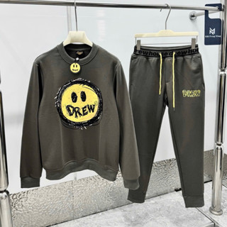Đồ bộ nam dài tay thu đông PB nỉ chân cua cổ tròn in chữ logo hình mặt cười vàng phối eo dệt chữ BD67P