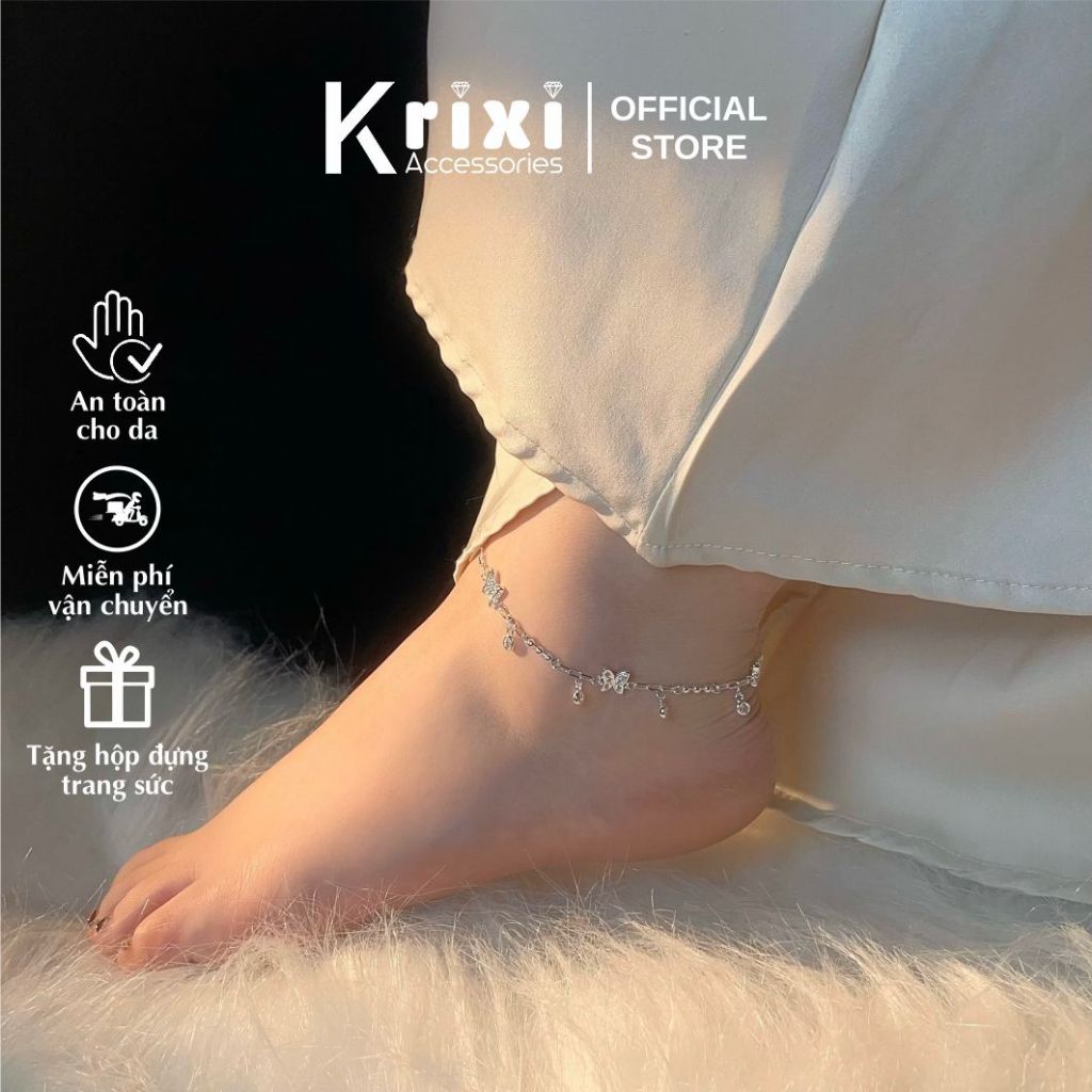 Lắc chân bạc 925 Krixi Silver, vòng chân nữ bi tròn kết hợp hình bướm nhỏ xinh 17LC04