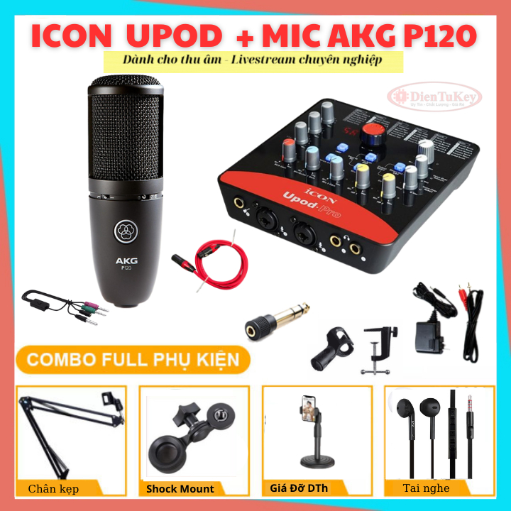 Bộ Combo Mic Thu Âm Hát Livestream Sound Card Icon Upod Pro và  MIC AKG P120 Thu Âm Điện Thoại Máy T