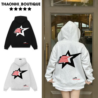 Hoodie Nỉ Zip Unisex Form Rộng – Áo Khoác Có Nón Nam Nữ Thời Trang In Ngôi Sao Cờ Mỹ