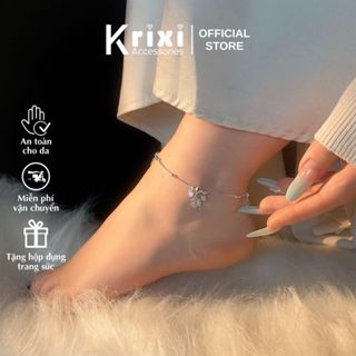 Lắc chân bạc 925 Krixi Silver, vòng chân nữ cỏ 4 lá kết hợp charm tròn 17LC05