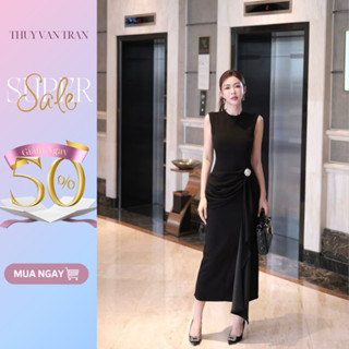 Đầm body liền không tay nhún eo (kèm tag cài) THUYVANTRAN