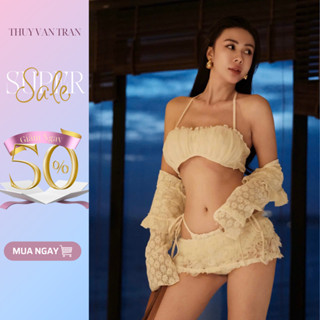 Set bikini 3 món tơ phối áo ren hoạ tiết THUYVANTRAN