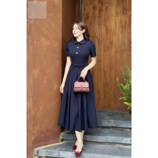 Váy đầm thiết kế có Bigsize U&M dáng xòe cổ sen phối nơ eo thanh lịch đi làm. đi tiệc (V06B)