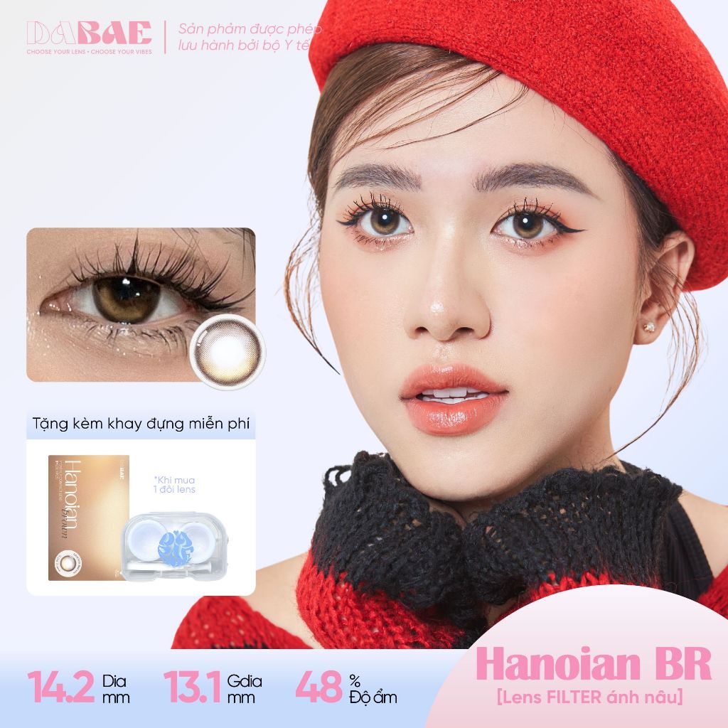 Kính áp tròng Hanoian Brown lens màu nâu filter tự nhiên 3 tháng DIA 14.2mm có độ 0-8 DABAE
