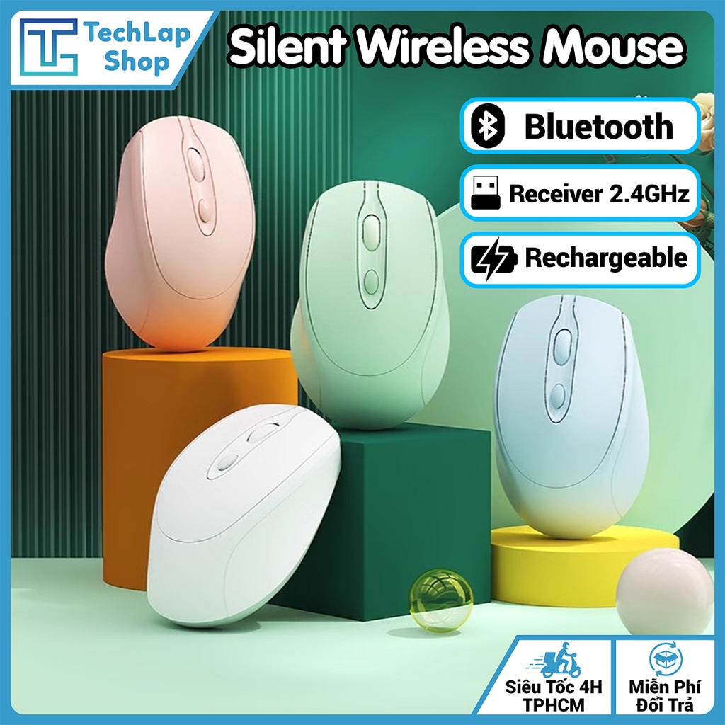 Chuột Không Dây Gọn Nhẹ Sạc Pin - Click Siêu Tĩnh Âm, 2 Chế Độ Bluetooth 5.2 &…