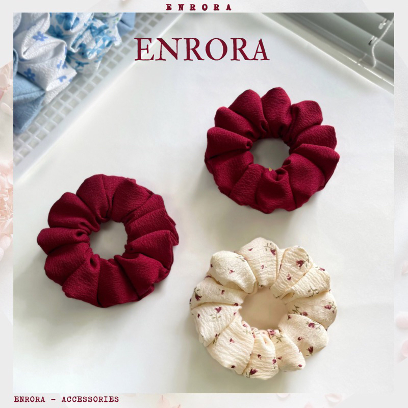 Scrunchies ENRORA.VN Cột Tóc Vải Hoa Nhí Đỏ[100% Handmade]