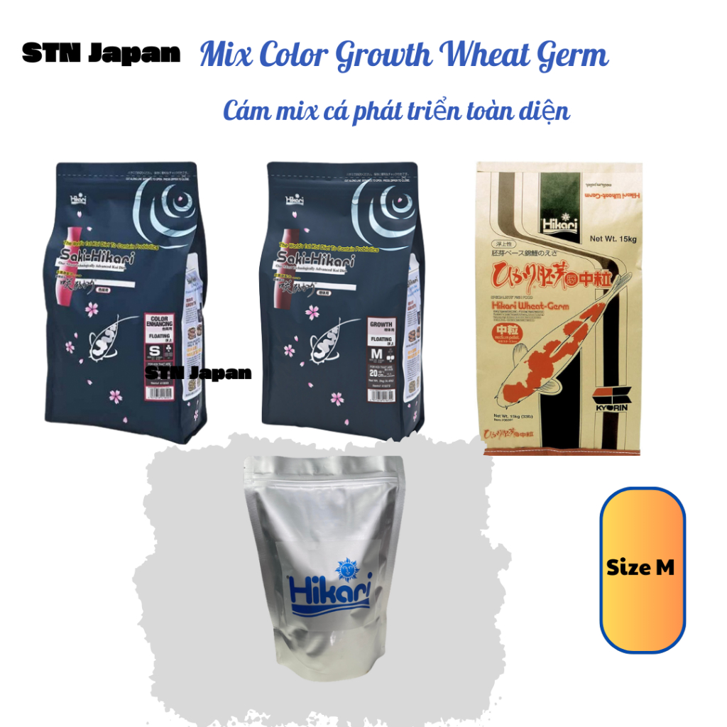 Cám cá koi cao cấp Hikari Nhật Bản, Hikari mix 3 in1, cám phát triển cá koi toàn diện màu sắc body v