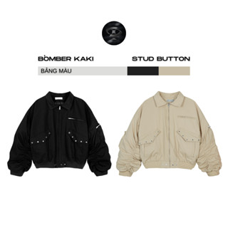  Bad Choices | Áo Bomber boxy STUD BUTTON vải kaki lót dù 