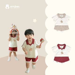 Bộ Polo Trung Thu Embes, Bộ Cộc Tay In Họa Tiết Trung Thu Chất Cotton Mềm Mát Cho Bé Trai Từ 7-18Kg