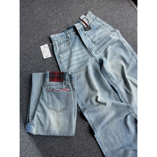  Quần Jean Nữ Suông Ống 26cm Caro Đỏ Dài 105cm – Jean Cotton Cao Cấp Dáng Đẹp Size S–XXL 