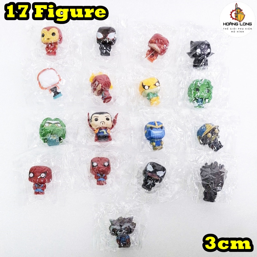 Combo 17 Mô hình Siêu Anh Hùng Marvel Chibi, phụ kiện Trang trí, quà tặng Sưu tầm, trang trí PC (phụ