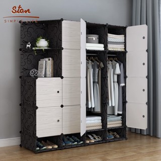 STON Tủ quần áo tủ nhựa lắp ghép da năng khung thép tủ lưu trữ có móc treo quần áo kệ dể dồ tiện lợi