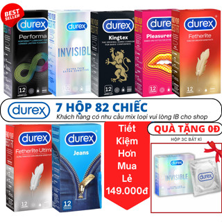 Combo Vương Gia 7 Hộp 72 Bao Cao Su Durex Siêu Mỏng, Kéo Dài Thời Gian, Ôm sát, Gân Gai Chính Hãng