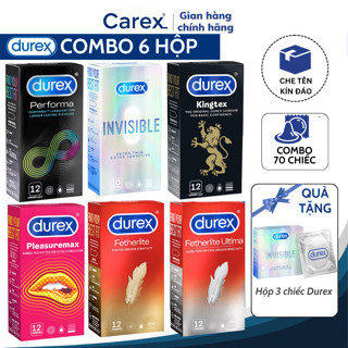 Combo 6 Hộp Bao Cao Su Durex 70 cái chính hãng tùy chọn pleasuremax. invisible. performa. kingtex. fertherlite ultima