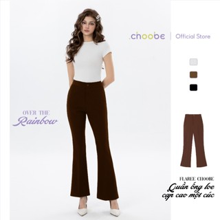 Quần ống loe Choobe lưng cạp cao 1 cúc suông rộng nữ dài culottes màu đen nâu Q42