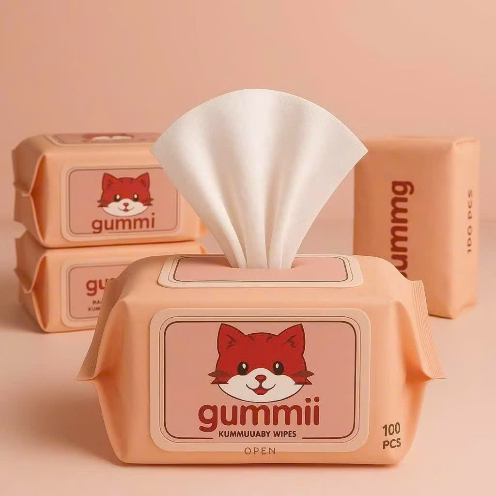 Thùng 10 Gói Khăn Lau Ướt Đa Năng GUMMI 100 Tờ/1 Gói Cao Cấp Không Chứa Cồn Hàng Loại 1