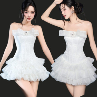  577 - Đầm Cúp Ngực Ánh Nhũ Đính Nơ Đá Cao Cấp 