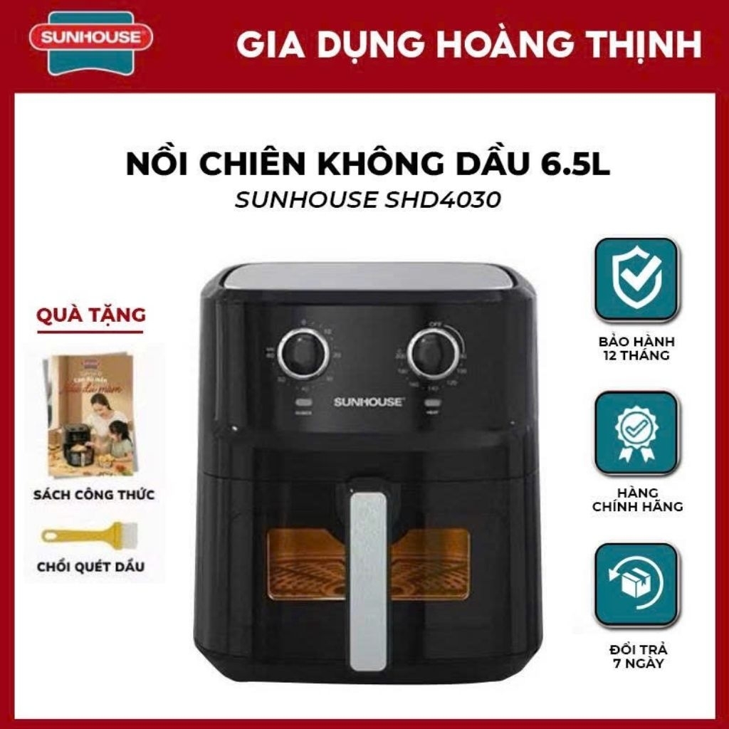 Nồi chiên không dầu 6.5L SUNHOUSE SHD4030 hàng chính hãng bảo hành 12 tháng