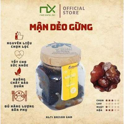 Mận Dẻo Gừng Có Hạt Nam Xanh 80g (100g), Ăn Vặt Healthy, Không Chất Bảo Quản