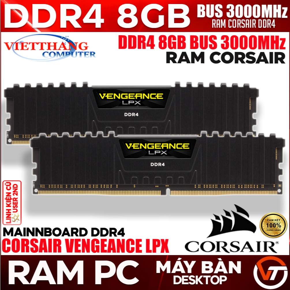 Ram Máy Tính Corsair Vengeance LPX 8GB DDR4 Bus 3000MHz Tản nhiệt Black đã qua sử dụng ( Cũ - 2nd )